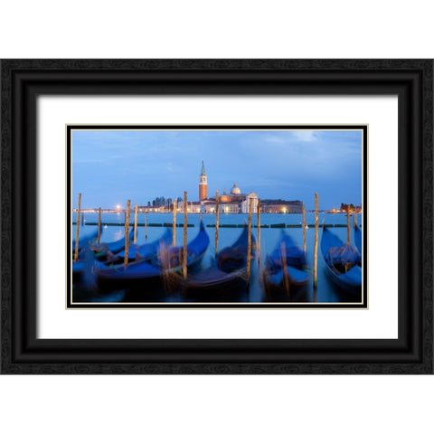 Europe-Italy-Venice-Sunset on gondolas and Church of San Giorgio Maggiore Black Ornate Wood Framed Art Print with Double Matting by Jaynes Gallery