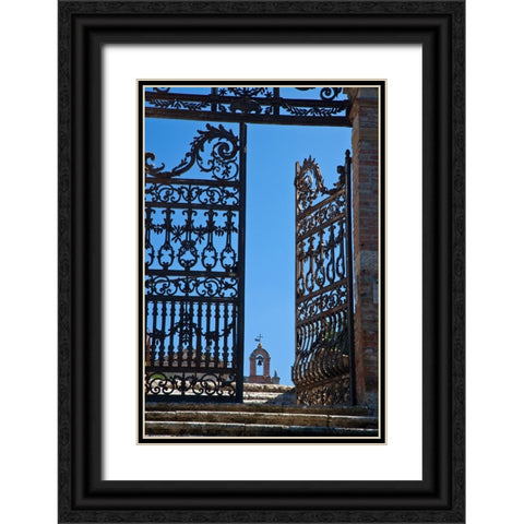 Italy-Tuscany-Montepulciano The wrought iron gate leading to the cemetery the Church of San Biaggio Black Ornate Wood Framed Art Print with Double Matting by Eggers, Julie