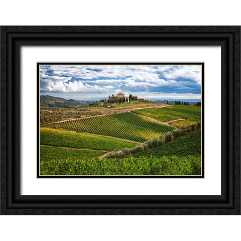 Italy-Tuscany A view of the vineyards and villa in Chianti region of Tuscany-Italy Black Ornate Wood Framed Art Print with Double Matting by Eggers, Julie