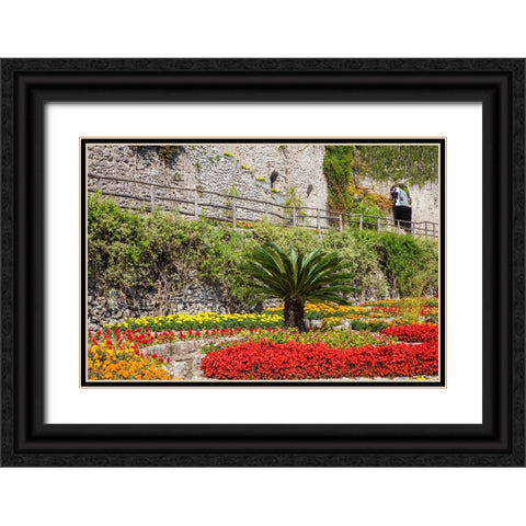 Italy-Campania-Ravello Flower garden of Villa Rufolo over looking the Amalfi Coast Black Ornate Wood Framed Art Print with Double Matting by Eggers, Julie