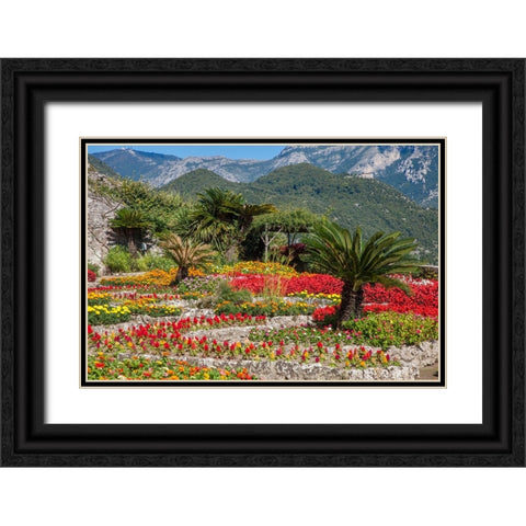 Italy-Ravello Flower garden of Villa Rufolo over looking the Amalfi Coast and the Gulf of Salerno Black Ornate Wood Framed Art Print with Double Matting by Eggers, Julie