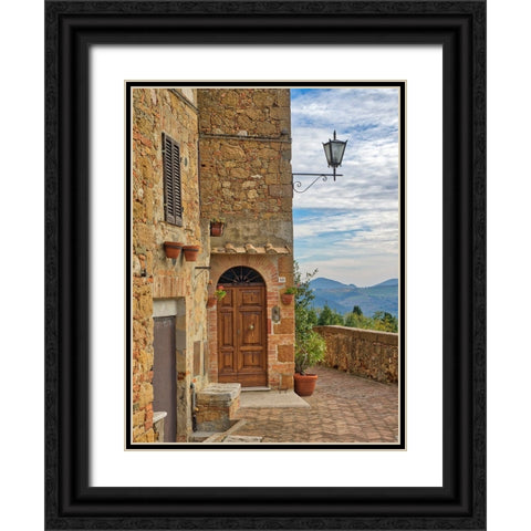 Italy-Tuscany-Pienza Entrance to a home Black Ornate Wood Framed Art Print with Double Matting by Eggers, Julie