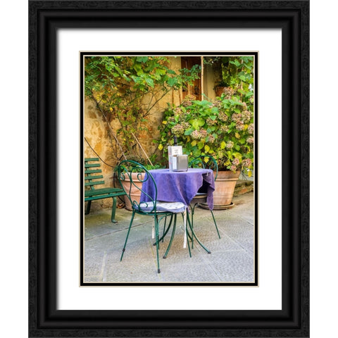 Italy-Tuscany-Pienza Restaurant outside dining along the streets Black Ornate Wood Framed Art Print with Double Matting by Eggers, Julie