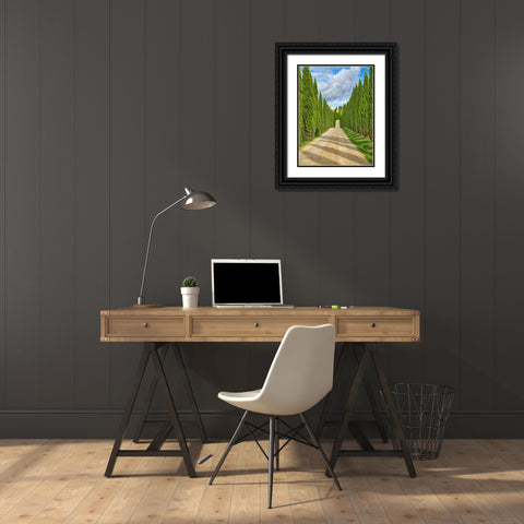 Italy-Tuscany Road lined with Italian cypress leading to a villa Black Ornate Wood Framed Art Print with Double Matting by Eggers, Julie