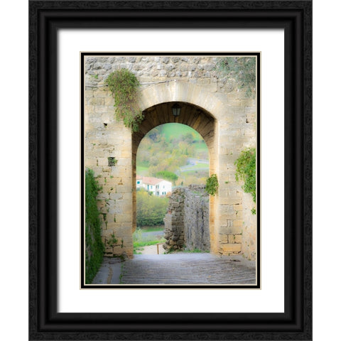 Italy-Chianti-Monteriggioni Looking out an arched entrance into the walled town Black Ornate Wood Framed Art Print with Double Matting by Eggers, Julie