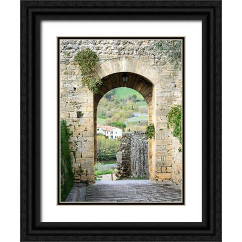Italy-Chianti-Monteriggioni Looking out an arched entrance into the walled town Black Ornate Wood Framed Art Print with Double Matting by Eggers, Julie