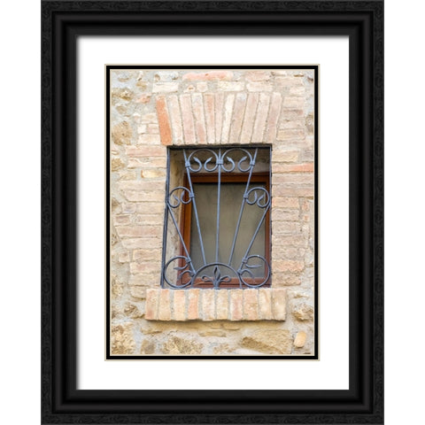 Italy-Tuscany-Province of Siena-Montalcino Iron-barred window Black Ornate Wood Framed Art Print with Double Matting by Eggers, Julie