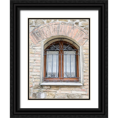 Italy-Tuscany-Province of Siena-Montalcino Iron-barred window Black Ornate Wood Framed Art Print with Double Matting by Eggers, Julie