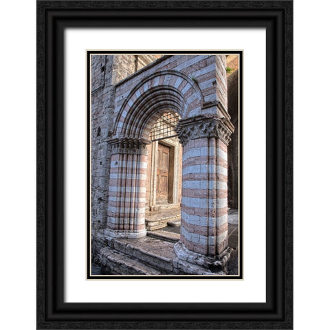 Italy- Umbria- Perugia. Striped archway near the Cathedral of San Lorenzo in Piazza IV Novembre. Black Ornate Wood Framed Art Print with Double Matting by Eggers, Julie