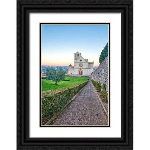 Italy- Umbria- Assisi. Walkway leading to the Basilica of San Francesco. Black Ornate Wood Framed Art Print with Double Matting by Eggers, Julie