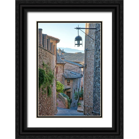 Italy- Umbria. Homes along the streets of Assisi. Black Ornate Wood Framed Art Print with Double Matting by Eggers, Julie