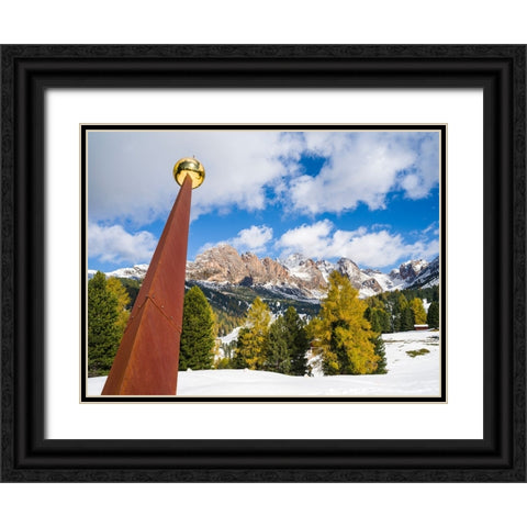 Giant sundial-Geisler mountain range in the dolomites of the Groden Valley or Val Gardena in South  Black Ornate Wood Framed Art Print with Double Matting by Zwick, Martin