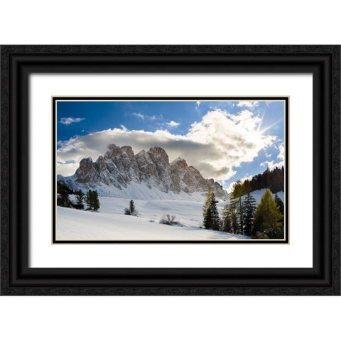 Geisler mountain range in the dolomites of the Villnoss Valley in South Tyrol-Alto Adige after an a Black Ornate Wood Framed Art Print with Double Matting by Zwick, Martin