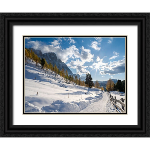 Geisler mountain range in the dolomites of the Villnoss Valley in South Tyrol-Alto Adige after an a Black Ornate Wood Framed Art Print with Double Matting by Zwick, Martin