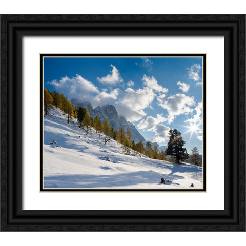 Geisler mountain range in the dolomites of the Villnoss Valley in South Tyrol-Alto Adige after an a Black Ornate Wood Framed Art Print with Double Matting by Zwick, Martin