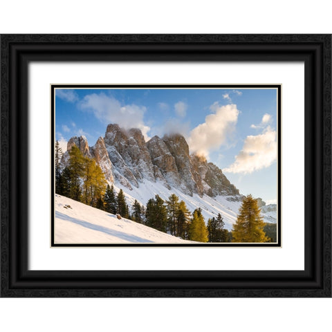 Geisler mountain range in the dolomites of the Villnoss Valley in South Tyrol-Alto Adige after an a Black Ornate Wood Framed Art Print with Double Matting by Zwick, Martin
