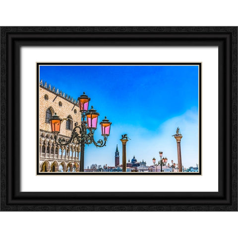 Saint Marks Square-Doge Palace erected in 1100s Black Ornate Wood Framed Art Print with Double Matting by Perry, William