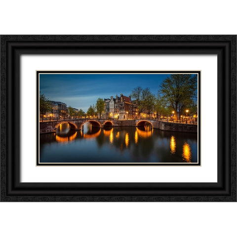 Europe-The Netherlands-Amsterdam-Canal scene at sunset Black Ornate Wood Framed Art Print with Double Matting by Jaynes Gallery