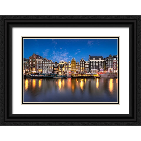 Europe-The Netherlands-Amsterdam-Canal scene at sunset Black Ornate Wood Framed Art Print with Double Matting by Jaynes Gallery