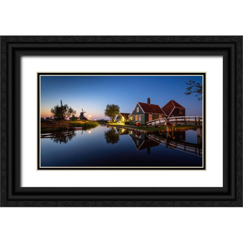 Europe-The Netherlands-Zaandam-Zaanse Schans at sunset Black Ornate Wood Framed Art Print with Double Matting by Jaynes Gallery