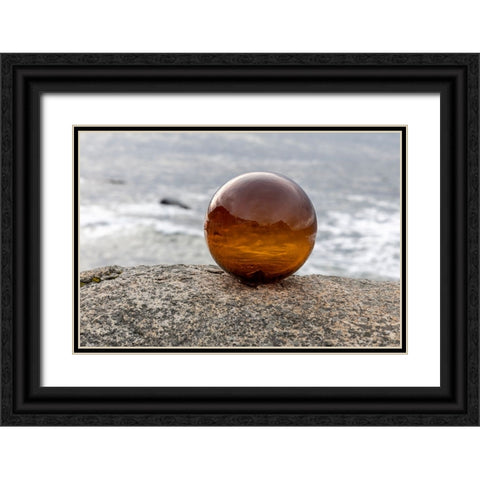 Norway- Lofoten Islands- Vareid. Mountains and ocean viewed through a glass ball Black Ornate Wood Framed Art Print with Double Matting by Looney, Hollice