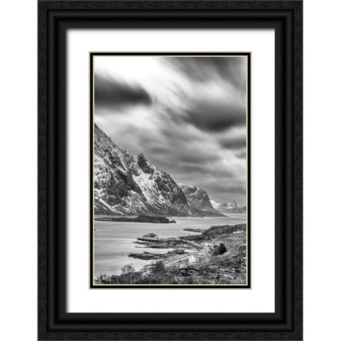 Norway- Lofoten Islands. Fjord at Mount Himmeltinden Black Ornate Wood Framed Art Print with Double Matting by Looney, Hollice