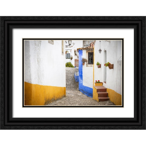 Europe-Portugal-Obidos-Houses on cobblestone street Black Ornate Wood Framed Art Print with Double Matting by Jaynes Gallery