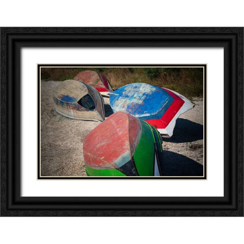 Europe-Portugal-Torreira-Wooden boats on beach Black Ornate Wood Framed Art Print with Double Matting by Jaynes Gallery