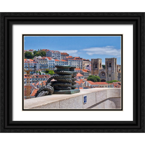 Portugal-Lisbon-View of the Lisbon Cathedral from the Arco da Rua Augusta Black Ornate Wood Framed Art Print with Double Matting by Eggers, Julie
