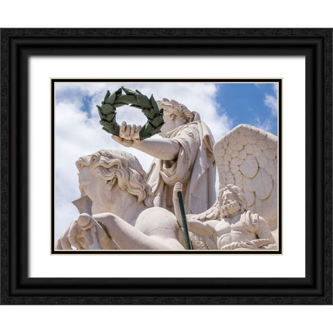 Portugal-Lisbon-Close-up of sculptures at the top of 18th century Arco da Rua Augusta-Statue of Glo Black Ornate Wood Framed Art Print with Double Matting by Eggers, Julie