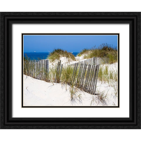 Portugal-Costa Nova-Beach grass-sand and old fence line at the beach resort of Costa Nova near Avei Black Ornate Wood Framed Art Print with Double Matting by Eggers, Julie