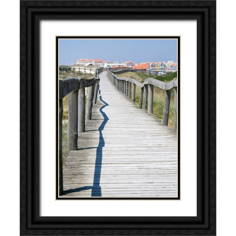 Portugal-Costa Nova-Beach and board walk at Costa Nova beach resort near Aveiro Black Ornate Wood Framed Art Print with Double Matting by Eggers, Julie