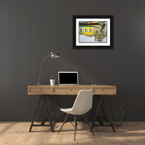 Portugal-Aveiro-Reflection of colorful buildings and painted Moliceiro boats in the canal Black Ornate Wood Framed Art Print with Double Matting by Eggers, Julie