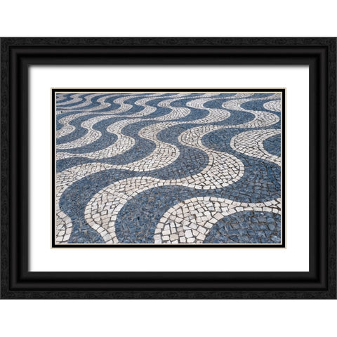 Cascais-Portugal Europe Typical Portuguese tiled sidewalk in black and white pattern Black Ornate Wood Framed Art Print with Double Matting by McRoberts, Julien
