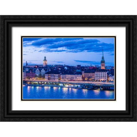 Sweden-Stockholm-Gamla Stan-Old Town-high angle view-dusk Black Ornate Wood Framed Art Print with Double Matting by Bibikow, Walter
