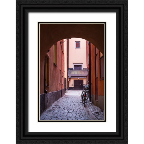 Sweden-Stockholm-Gamla Stan-Old Town-Royal Palace-old town street Black Ornate Wood Framed Art Print with Double Matting by Bibikow, Walter