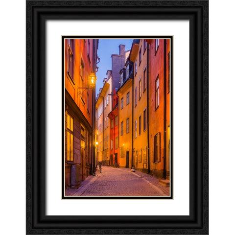Sweden-Stockholm-Gamla Stan-Old Town-Royal Palace-old town street-dusk Black Ornate Wood Framed Art Print with Double Matting by Bibikow, Walter