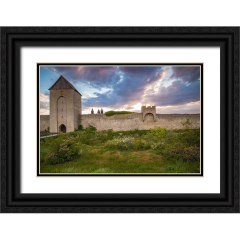 Sweden-Gotland Island-Visby-12th century city wall-most complete medieval city wall in Europe-Oster Black Ornate Wood Framed Art Print with Double Matting by Bibikow, Walter