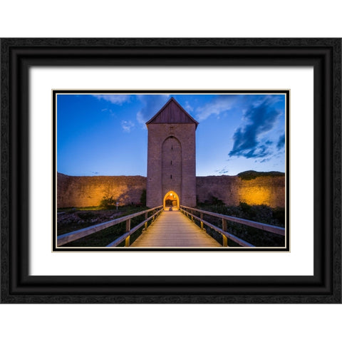 Sweden-Gotland Island-Visby-12th century city wall-most complete medieval city wall in Europe-Oster Black Ornate Wood Framed Art Print with Double Matting by Bibikow, Walter
