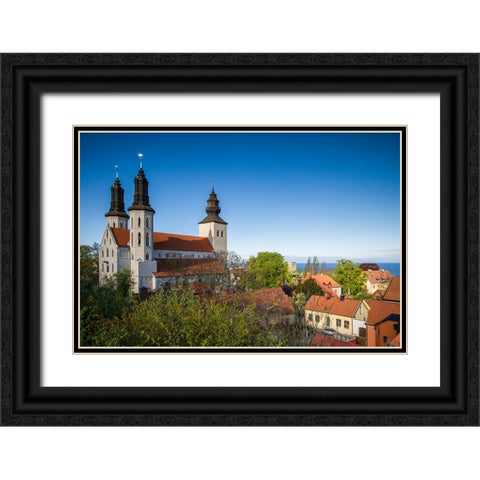 Sweden-Gotland Island-Visby-Visby Cathedral-12th century-exterior Black Ornate Wood Framed Art Print with Double Matting by Bibikow, Walter