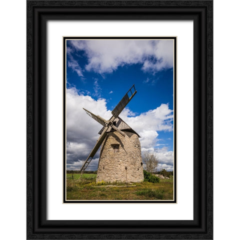 Sweden-Gotland Island-Botvatte-old windmill Black Ornate Wood Framed Art Print with Double Matting by Bibikow, Walter