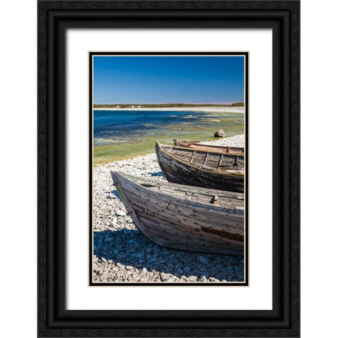Sweden-Faro Island-Kursviken-coastal farmers fishing boats Black Ornate Wood Framed Art Print with Double Matting by Bibikow, Walter