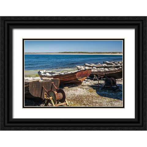 Sweden-Faro Island-Kursviken-coastal farmers fishing boats Black Ornate Wood Framed Art Print with Double Matting by Bibikow, Walter