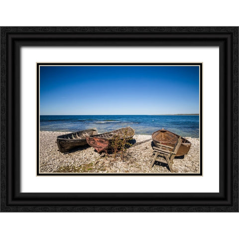 Sweden-Faro Island-Kursviken-coastal farmers fishing boats Black Ornate Wood Framed Art Print with Double Matting by Bibikow, Walter