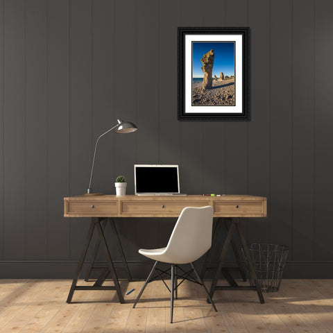Sweden-Faro Island-Langhammars Area-Langhammar coastal limestone rauk rock-sunset Black Ornate Wood Framed Art Print with Double Matting by Bibikow, Walter