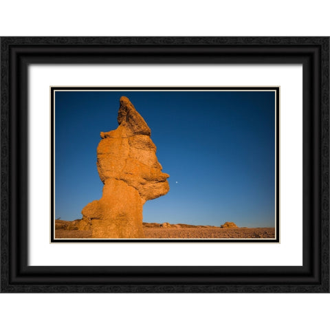 Sweden-Faro Island-Langhammars Area-Langhammar coastal limestone rauk rock-sunset Black Ornate Wood Framed Art Print with Double Matting by Bibikow, Walter