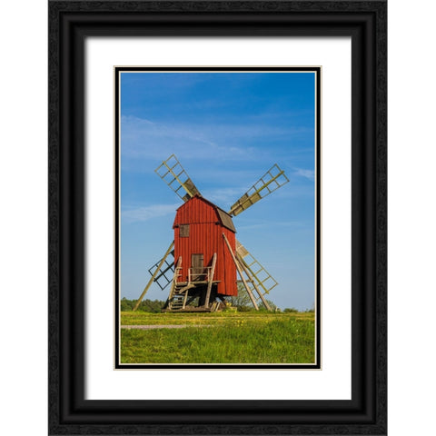 Sweden-Oland Island-Storlinge-antique wooden windmills Black Ornate Wood Framed Art Print with Double Matting by Bibikow, Walter