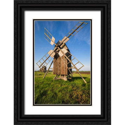 Sweden-Oland Island-Lerkaka-antique wooden windmills Black Ornate Wood Framed Art Print with Double Matting by Bibikow, Walter