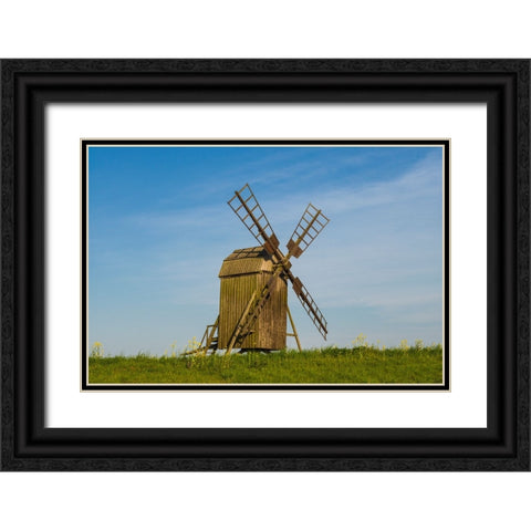 Sweden-Oland Island-Lerkaka-antique wooden windmills Black Ornate Wood Framed Art Print with Double Matting by Bibikow, Walter