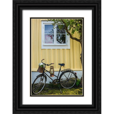 Southern Sweden-Karlskrona-Bjorkholmen area-the neighborhood of naval craftsmen-bicycle Black Ornate Wood Framed Art Print with Double Matting by Bibikow, Walter